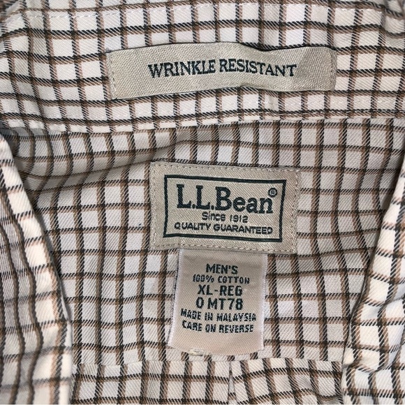 LL Bean Wrinkle Resistant Check Plaid Shirt Men’s XL White Brown Button Down - Picture 6 of 7